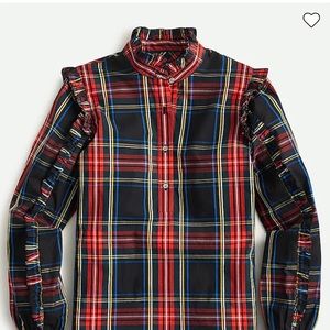 J.Crew Classic- fit ruffle popover in black Stewart tartan